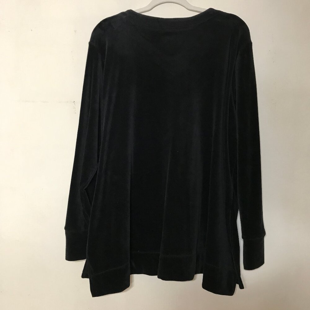 Cuddl Duds Size XL Black Velvet Tunic Popover Top With Side Slits & Thumbholes - Picture 2 of 10